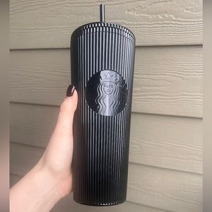 Brand New 2024 Starbucks Black Pleated Metallic Plastic Cold Cup 24 oz